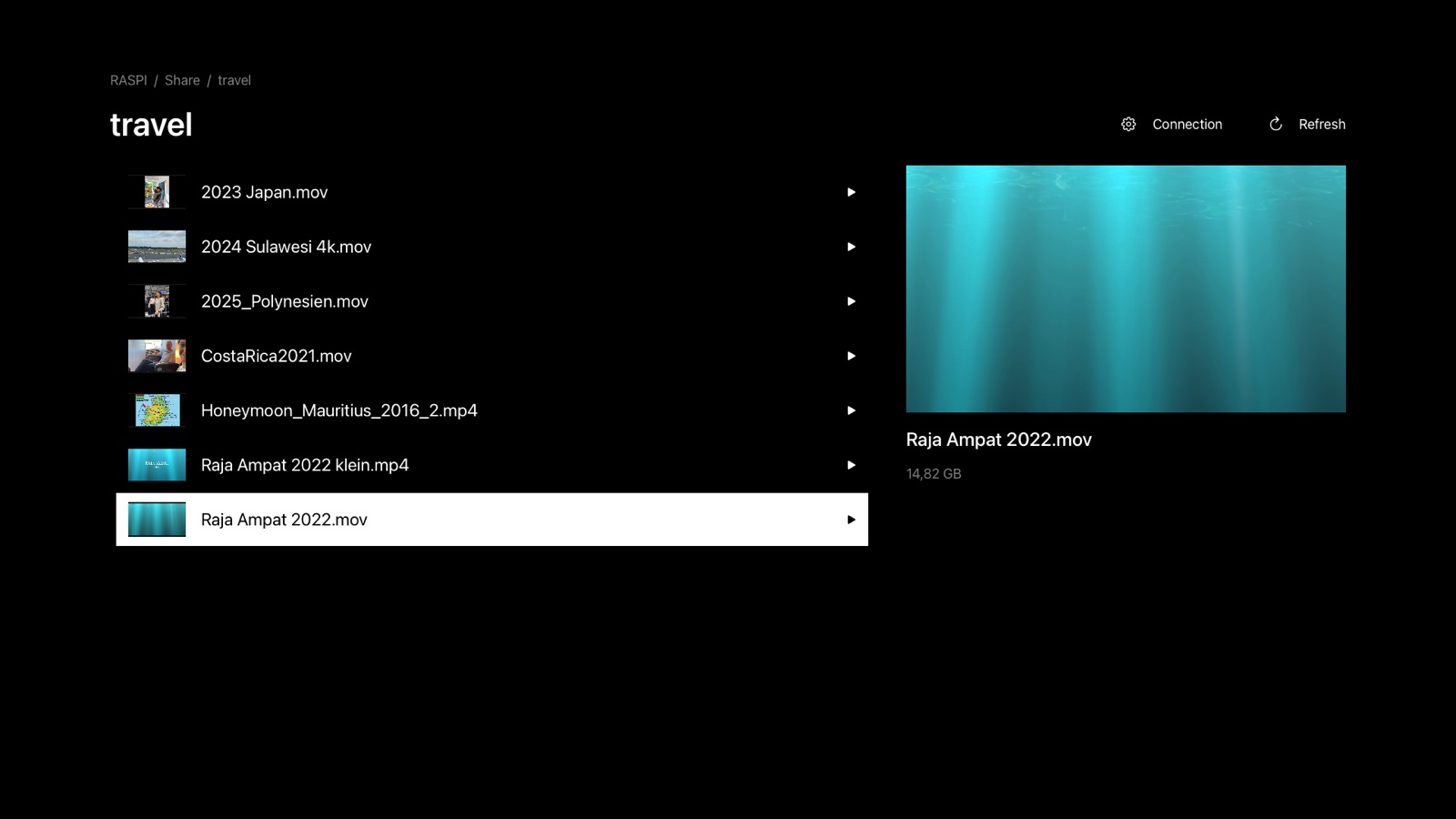 Folder view with video thumbnails